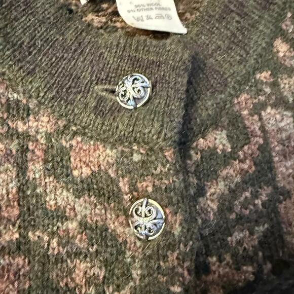 Vintage Whortleberry Scotland Wool Cardigan Sweater M Green Floral Knit - Picture 8 of 10
